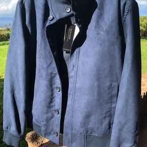 NWT Men’s Blue Vegan Suede Collarless Jacket Size S